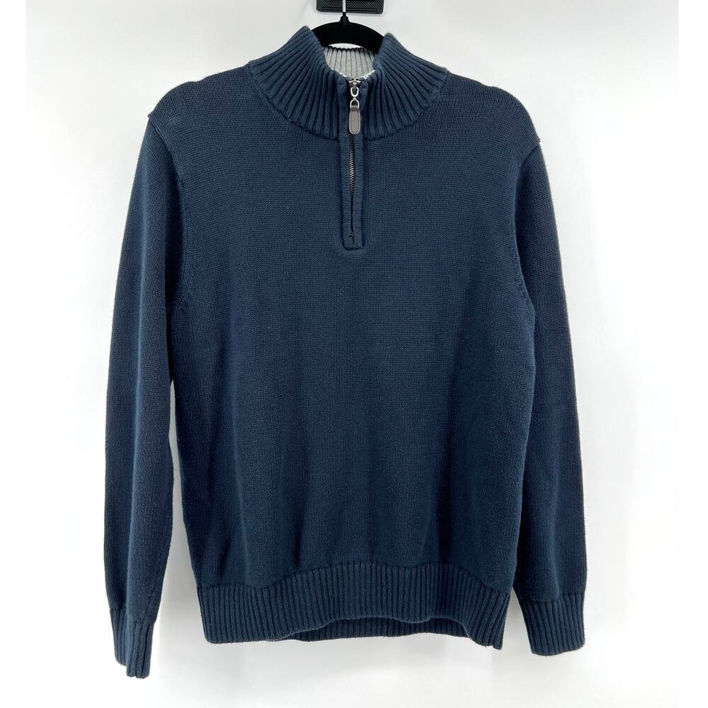 L.L. Bean 1/4 Zip Cotton Navy Sweater Men's M-Reg